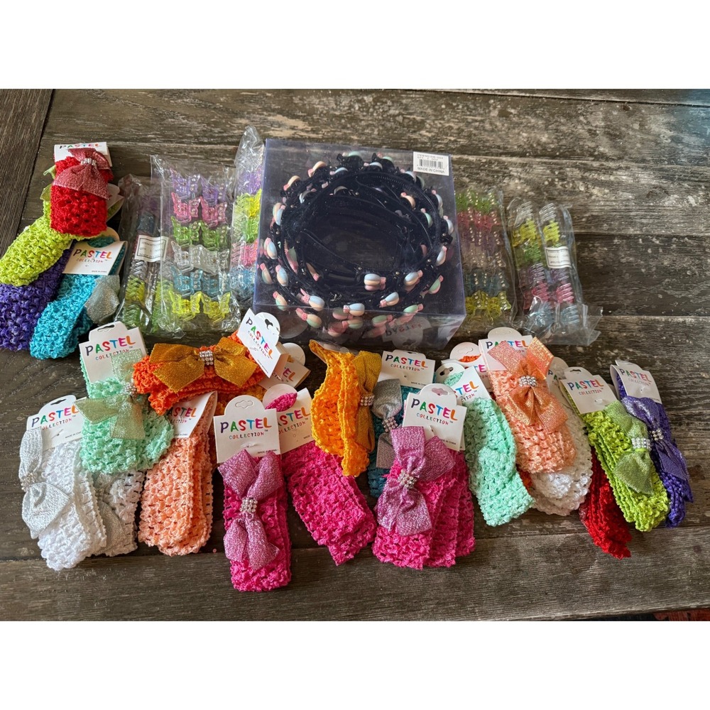 Pastel Collection Hair Accessory Lot Crochet Headbands Butterfly Clips 18 Piece